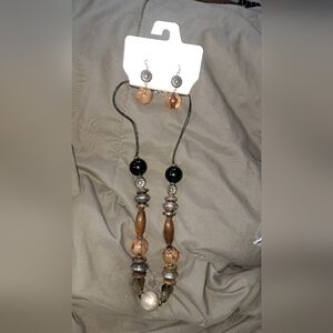 Elegant Beaded Necklace and Earring Set-32" Single Strand